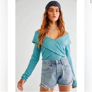 🆕(NWT) FREE PEOPLE Marley Ribbed Top in Juniper Berry. Size LARGE